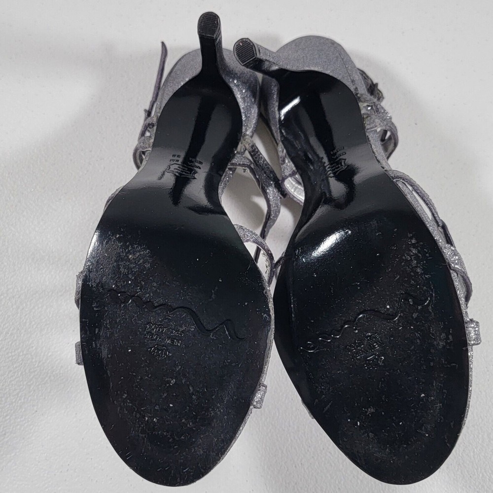Nina New York Womens Size 8M Sparkle Strappy Slingback Heels Silver Leather - Picture 13 of 15